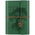 Leather Journal Notebook, Travel Journal with 2 Pockets, Vintage Refillable Journal for Writing, Diary Journal for Women, Men, Girls and Boys, 100GSM Blank Paper, 160 Pages (Green, A5)