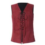 GRACEART Renaissance Men's Lace-Up Suede Leather Reversible Vest Medieval Pirate Gothic Waistcoat(Only Vest)