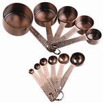 Lucky Plus 13pcs Copper Plated Stainless Steel Measuring Cups and Spoons Set Heavy Duty 5 Measurer Cups and 6 Measurement Spoons and 2 Rings Color Copper