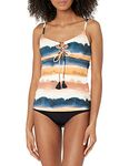 Lucky Brand Women's Tie Front Tankini Swimsuit Top, Orange//Sonoma Sky, X-Small