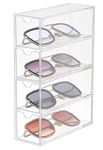 HOJKMA Acrylic Sunglasses Organizer Box, 4-Drawer Transparent Stackable Eyeglass Storage Case with Lid, Countertop Acrylic Display Organizer for Glasses Jewelry Cosmetic Watch Reading Glasses, Clear