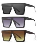 HENGOSEN Square Oversized Sunglasses for Women Men Large Flat Top Women Trendy Fashion Sun Glasses UV400 3 Pack (3 Pack Black/Purple/Brown)