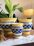 Niyara Stylish Ceramic Pots Planters for Indoor Plants,Succulent,Outdoor,Balcony,Home,Garden,Office (Set of 3) Size -Large 9 inches 7 inches & 5 inches (Moroccan Blue Yellow)