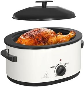 8 QT Electric Roaster Oven with Self-Basting Lid, Turkey Roaster Oven with Defrost Warm Function, Removable Pan and Rack, Stainless Steel White