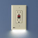 4 Pack - SnapPower GuideLight 2 [For GFCI Outlets] - Replaces Plug-In Night Light - Electrical Receptacle Wall Plate with LED Night Lights - Auto On/Off Sensor - (GFCI, Light Almond)