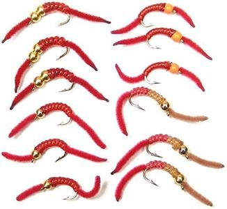 The Fly Fishing Place San Juan Worm Power Bead Trout Fly Assortment - 1 Dozen Wet Nymph Fly Fishing Flies - Hook Size 14-3 Each of 4 Patterns