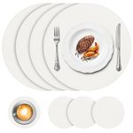 APLKER Leather Placemats and Coaster Set of 4, Round Table Mats Waterproof Kitchen Place Mats Coffee Mats Heat Resistant Placemat Non-Slip Washable Place Mats, White