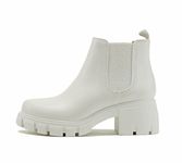 Soda PIONEER ~ Women Lug Sole Mid Heel Chelsea Fashion Ankle Bootie w/Double Elastic Gore, White, 8.5