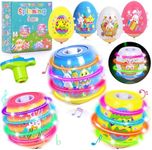 Itscolofy 4 Pack Easter Basket Stuffers for Kids Light Up Spinning Singing Tops with Flash, Easter Gifts for Toddler Boys Girls, Easter Eggs Toys, Easter Eggs Filled Goodie Bag Prize Party Favor
