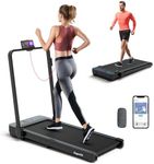 Goplus 2 in 1 Folding Treadmill, 300 LBS Capacity Walking Pad with Handle Bar, Under Desk Treadmill with Remote & APP Control and LED Display, Foldable Portable Treadmills for Home Small, Office