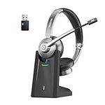 Vonztek V5.3 Bluetooth Headset with Microphone Noise Canceling & Mute, Wireless Headset with USB Dongle & Charging Dock for Computer Laptop Phone Office Call Center Skype Zoom Meeting