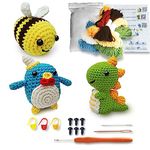 Amigurumi Crochet Animal Kit for Beginners Step by Step Video Tutorials, Yarn, Hooks and Accessories Included Make Cute Animals: Penguin, Dinosaur, Bee - Perfect Knitting Starter Pack for All Ages