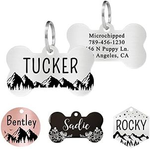 Ultra Joys Stainless Steel Pet ID Tag Dog Name Tags Personalized Front and Back Engraving, Customized Dog Tags and Cat Tags, Optional Engraved on Both Sides, Bone Tag Mountain Design, Silver Small