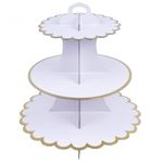 AvoDovA 3 Tier Cardboard Cupcake Stand, White Cake Stand Paper Cake Stand Cake Display Stand Dessert Tower Cupcake Display Tower Holder Fruit Plate Stand for Birthday Weeding Party