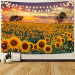 KYKU Sunflower Tapestry Wall Hanging Sunset Sunflowers Field Tapestry Golden Yellow Sunflowers Tapestries Warm Yellow Floral Plant Tapestry For Living Room Dorm Decor (59.1" H x 78.7" W, Sunflower)