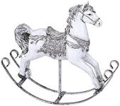 Formano Decorative Rocking Horse Figurine White Silver Hand-Painted 25 cm Christmas Winter Decoration