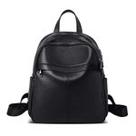 FOXER Leather Backpacks for Women, Genuine Leather Ladies Fashion Rucksack with Adjustable Shoulder Strap Convertible Real Leather Travel Bags Womens Multipurpose Backpack Purses (Black)