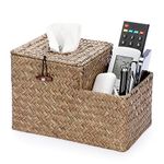 IGNPION Woven Square Tissue Holder Seagrass Facial Tissue Box Cover Decorative Tissue Storage Case Household Cube Tissue Organizer Box with Remote Control Storage Holder for House Office Car Hotel