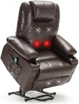 Weture Oversized Power Lift Recliner Chair with Heat and Massage, Leather Power Recliner Chair with USB Port and Cup Holders, Big Large Recliner Chair for Seniors (Leather, Brown)