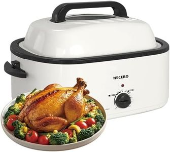 NECERO Roaster Oven 26 Quart, Electric Roaster Pan with Visible & Self-Basting Lid, Large Stainless Steel Electric Turkey Oven, Removable Pan Rack, Fits Turkeys Up to 26LB (White）