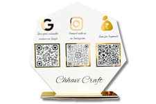 Chhavi Craft Personalized Social Media QR code Stand for Instagram, Facebook, Twitter for receiving Payment for Businesses, Offices, Shops G pay, phone pe (Hexagon white golden)