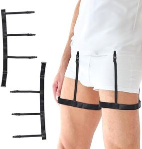 Net Focus Shirt Stays for Men - Set of 2 - 3 Non-Slip Locks - Adjustable Shirt Tucker with Coated Metal Buckles - Stretchy Shirt Suspenders - Loop Width 1 inch - Black - 17-36.6 inch Length (Thigh)