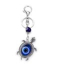 BLUE BEADS Silver Color Blue Evil Eye Lucky Turtle Keychain For Bike/Car Gifting With Key Ring Anti-Rust (Pack Of 1)