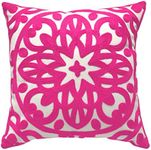 Alysheer Embroidered Decorative Throw Pillow Cover 18x18 inches, Classic Boho Mandala Knit Pattern, Farmhouse Cottage Cotton Canvas Cushion Case for Sofa Couch Bed Living Room Decor(Bright Hot Pink)