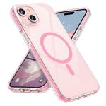 MILPROX Compatible with iPhone 15 Plus Case - Magnetic Clear Trasparent Design - Non-Yellowing Anti-Slip - Shockproof Bumper Phone Cover - Pink