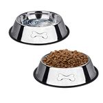 SUOXU 2 Stainless Steel Dog Bowls, Dog Feeding Bowl, Dog Plate Bowls With Non-slip Rubber Bases,Small Pet Feeder Bowls And Water Bowls (M-580 ml /19.6oz)