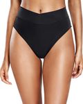 Tempt Me Women's High Waisted High Cut Bikini Bottom Crossover V Cut Bathing Suit Swim Bottom, Black, Large