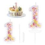 Pastel Pearl Sequin 1st Birthday Candles for Girls, Number 1 Candle, Macaron Candles, Number Birthday Candles for Cakes, First Birthday Candle, Cake Candles Cake Topper Decorations for Birthday Party