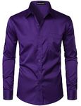 PARKLEES Men's Urban Stylish Casual Business Slim Fit Long Sleeve Button Up Dress Shirt with Pocket Purple L