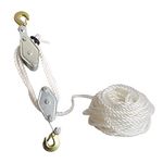 Nisorpa 1.8 Ton Rope Hoist Pulley Block 4000 lbs Max Load Heavy-duty Steel Hooks Lifting Pulley Block, 20 m (65.6 ft) Nylon Rope, for Garage Warehouse lifting and moving heavy objects (White)