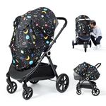 Orzbow Stroller Sun Shade Universal, Breathable UPF 50+ Stroller Cover for Baby Sun Protection - Rich Inside Visuals and See Through Mesh Window, Large Stroller Sunshade Cover Extender, Planets