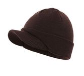 Magracy Unisex Men's Warm Soft Visor Beanie Outdoor Double Knit Hat with Peak Winter Hat Dark Brown