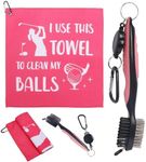 LOOPES Pink Golf Towels Gifts Set for Women,Microfiber Personalised Golf Towel,Brush Tool Kit with Club Groove Cleaner Funny Golf Accessories Golf Gifts for Women Ladies Men Mum Birthday Christmas