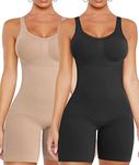 VVX Shorts Bodysuit for Women Tummy Control Shapewear Seamless Sexy Butt Lifting Workout Bodycon One Piece Short Jumpsuit, 2 Pack-black+nude, M/L (firm control or one size up)