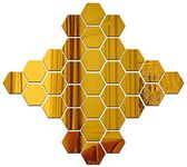 Wall1ders Hexagon mirror wall stickers, mirror stickers for wall, acrylic mirror wall decor sticker, wall mirror stickers, hexagonal mirror wall sticker with 10 Butterfly Stickers Pack of 30 (Golden, Each Hexagon Size 10.5 cm x 12 cm cm)