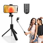 SHUBONIK Phone Tripod & Selfie Stick, Extendable Cell Phone Tripod Stand with Wireless Remote and Phone Holder, Compatible with iPhone Android Phone, Camera, Best for Video, Vlogging