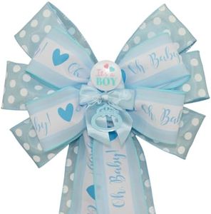 It's a Boy Blue Dot Rattle Baby Shower Bow - Handcrafted by Package Perfect Bows