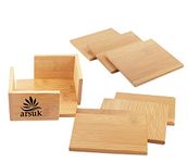 ARSUK Coasters Set of 6 Bamboo Drink Coaster Set with Holder Heat Resistant for Home Kitchen Table Housewarming Gift Decoration Protection