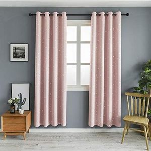 MANGATA CASA 2 Panels Blackout Curtains with Night Sky Twinkle Star for Kids Room,Thermal Insulated Grommet Bedroom Drapes (Pink,52x96in)