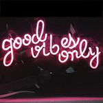 LiQi ™ GOOD VIBES ONLY Real Glass Handmade Neon Wall Signs for Room Decor Home Bedroom Girls Pub Hotel Beach Cocktail Recreational Game Room (14" x 8"，PINK)