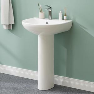 GAOMON Pedestal Sink 20" X 17" Bathroom Pedestal Sink Modern U-Shape Ceramic Pedestal Sink For Bathroom, Compact White Pedestal Bathroom Sink With Overflow