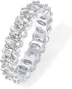 PAVOI 14K White Gold Plated Rings Oval Cubic Zirconia Love Ring | 5mm Stackable for Women Size 6