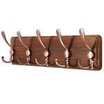 SKOLOO Coat Rack Wall Mounted - Wooden, Heavy Duty, Rustic Coat Hooks for Wall, Wall Coat Rack with 5 Triple Hooks for Hanging Clothes, Jacket, Hat(Brown & Retro Red)