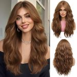 OUFEI Brown Wigs for Women Long Curly Wig With Bangs Wavy wig Natural Synthetic Hair for Daily Party Cosplay Wear