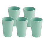 16oz Drinking Tumbler Set of 5, Unbreakable Wheat Straw Cups for Camping Party Adults Kids, Water Glasses for Beverage Ice Tea, Dishwasher Safe (Green)