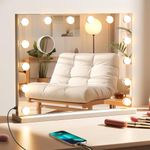 FIBRAVE Hollywood Vanity Mirror with Lights, 50×42cm Lighted Makeup Mirror for Tabletop/Wall Mounted with 14 Led Dimmable Bulbs, USB Cable, Touchscreen Control for Bedroom & Dressing Room